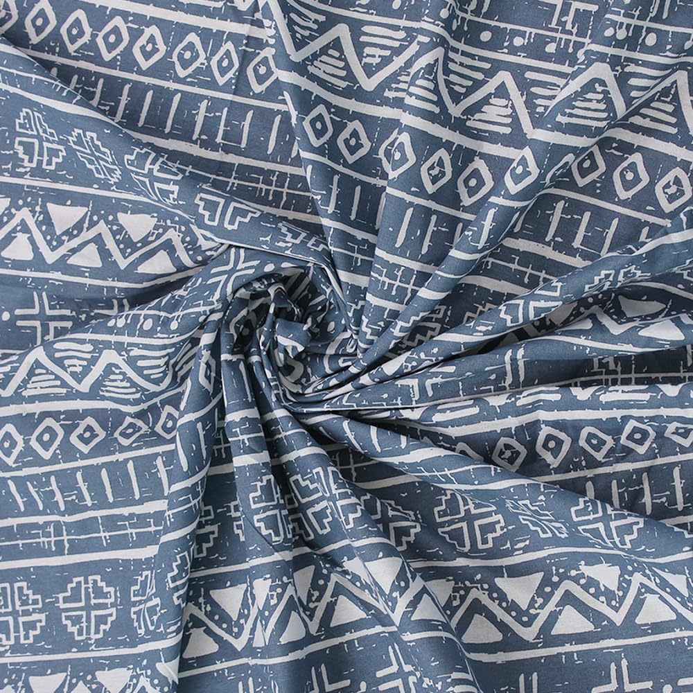 House This Single Size Flat Cotton Bedsheet with 1 Pillow Covers - 144 Thread Count - 152 x 229 cms (Kullu Patti Blue)