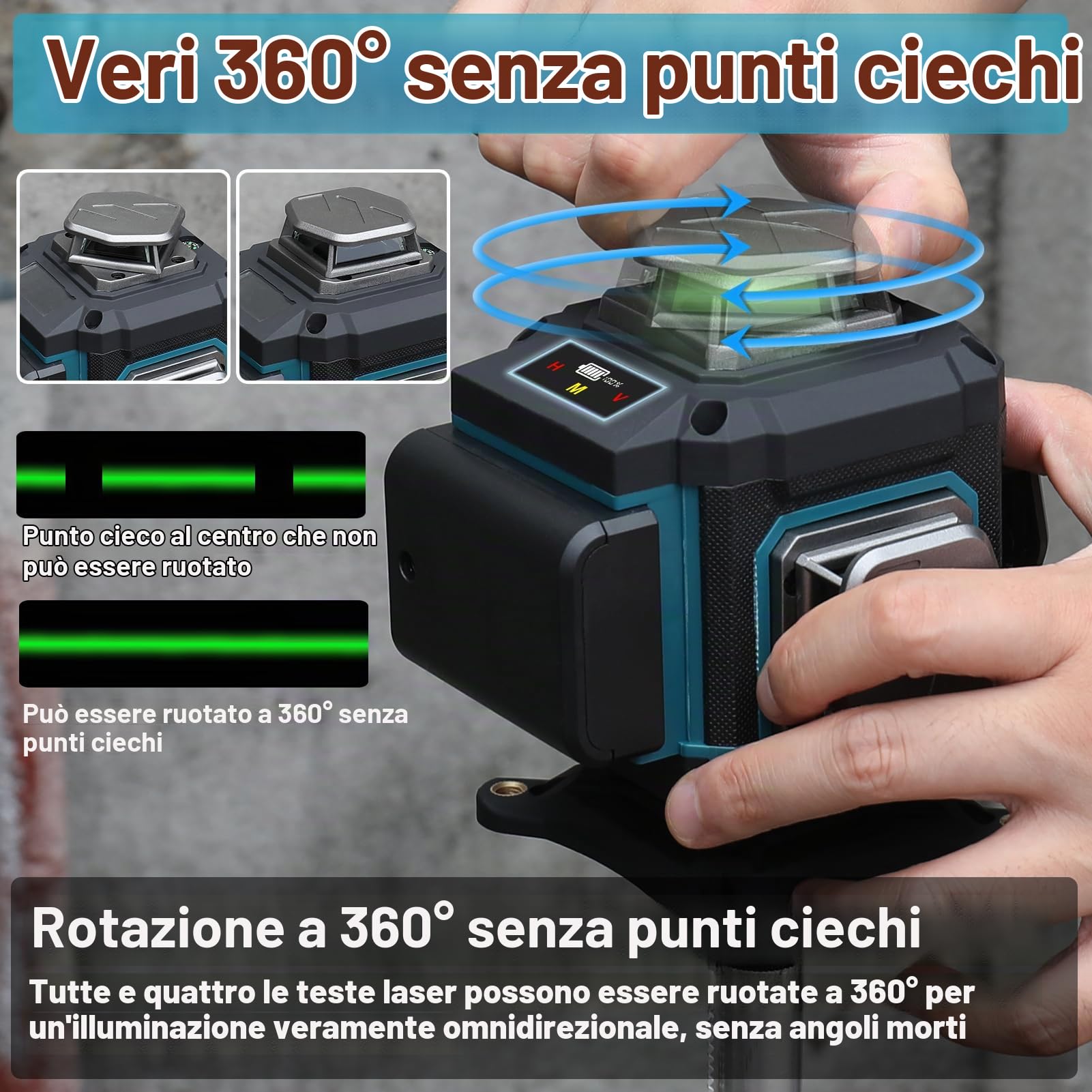 Multifunzione 16 linee Livello laser 3° Macchina autolivellante Batteria al litio ricaricabile Strumento di livellamento Adesivo da parete a terra omnidirezionale Strumenti impermeabili