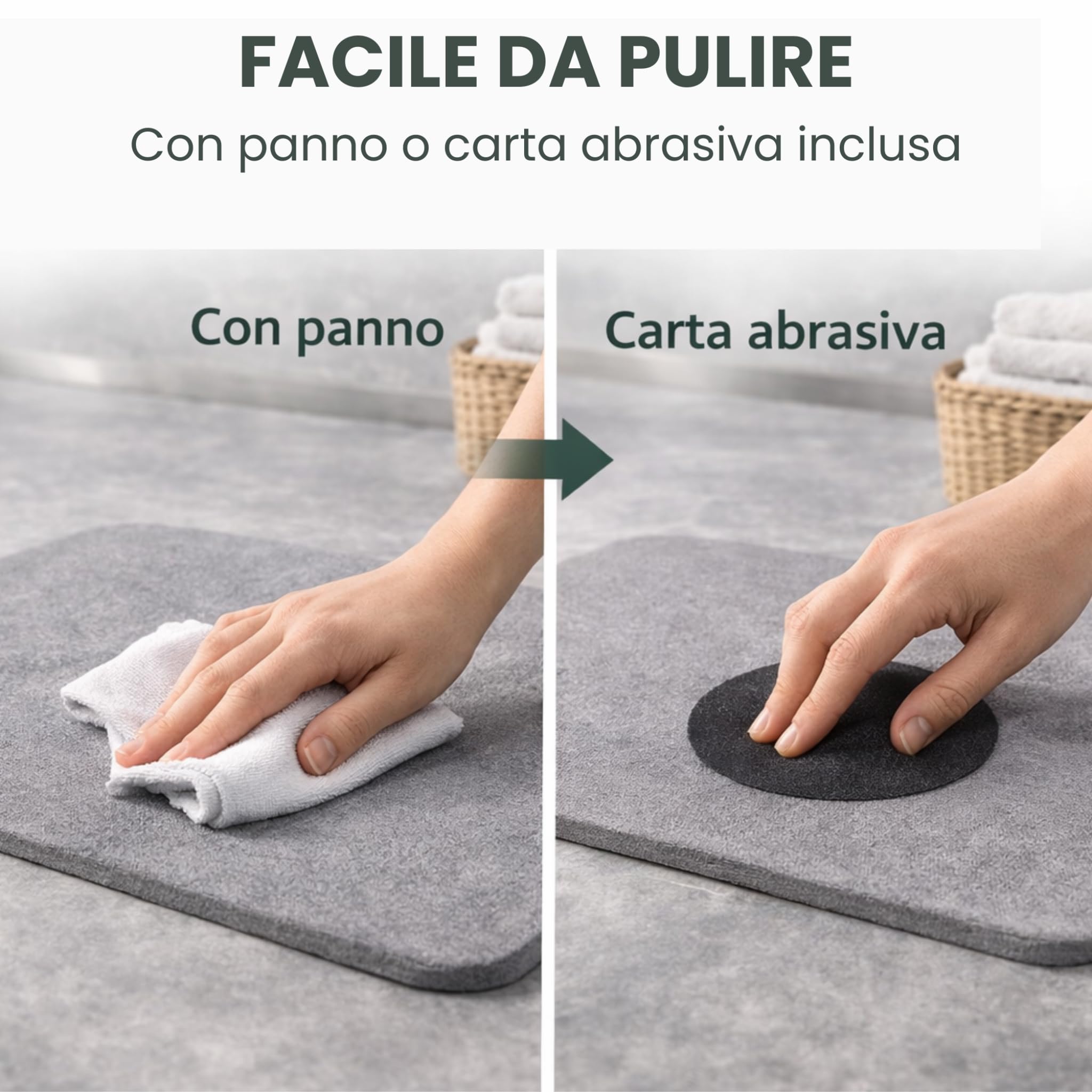 Tappeto da Bagno Antiscivolo in Pietra 40x30 cm – Super Assorbente, Antimuffa e Anti Odore, Asciuga Rapido e Igienico