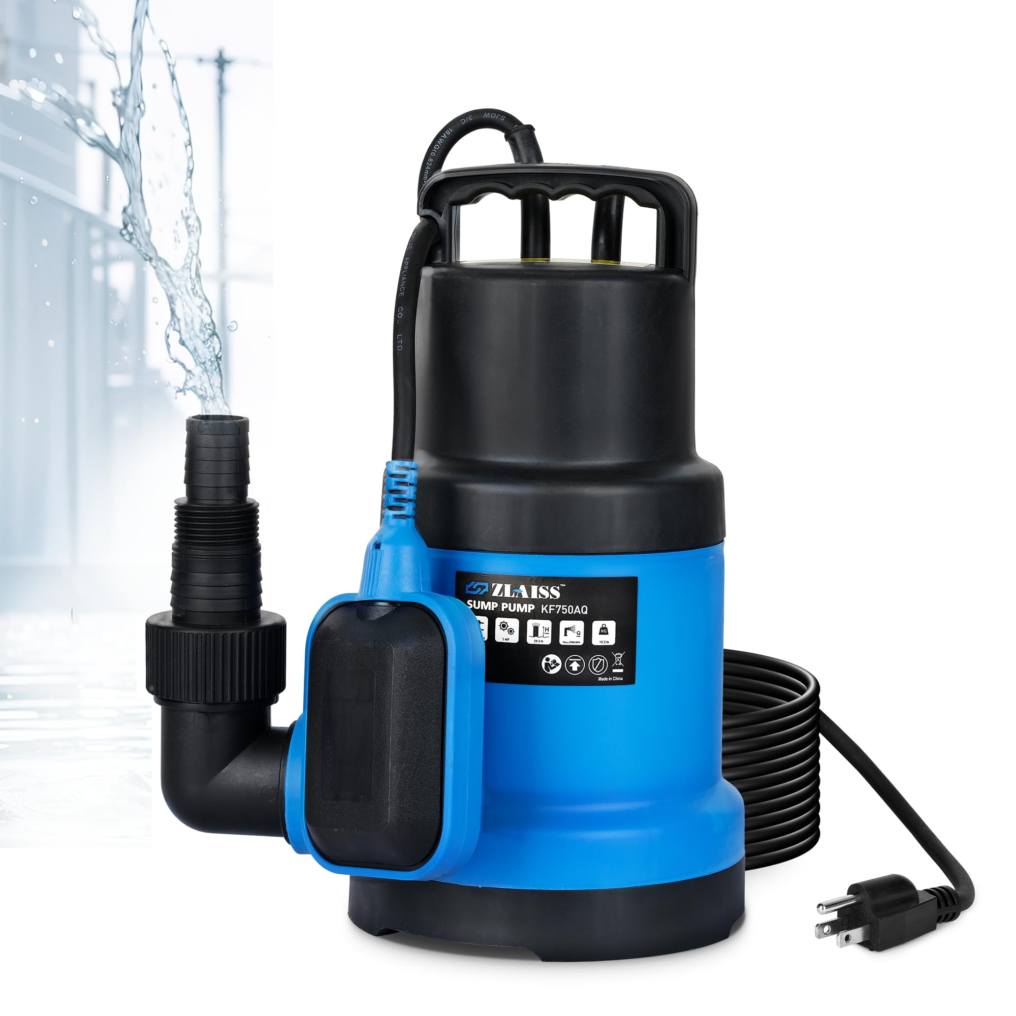 ZLAISS1HP Sump Pump Submersible - 3700 GPH Water Pump with