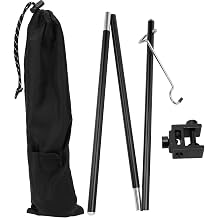BORDSTRACT Outdoor Camping Foldable Light Pole, Three-Fold Portable Aluminum Alloy Light Stand Lamp Bracket Black