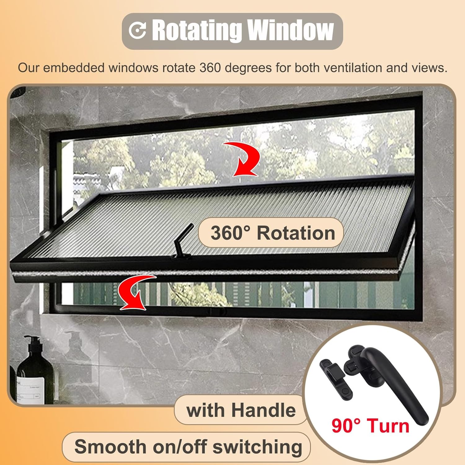 Aluminum Ventilation Window with Black Frame, Rectangular Interior Landscape Window with Handles, Tiny Homes Swivel Windows with Tempered Glass(50 x 40 cm (20 x 16 in))