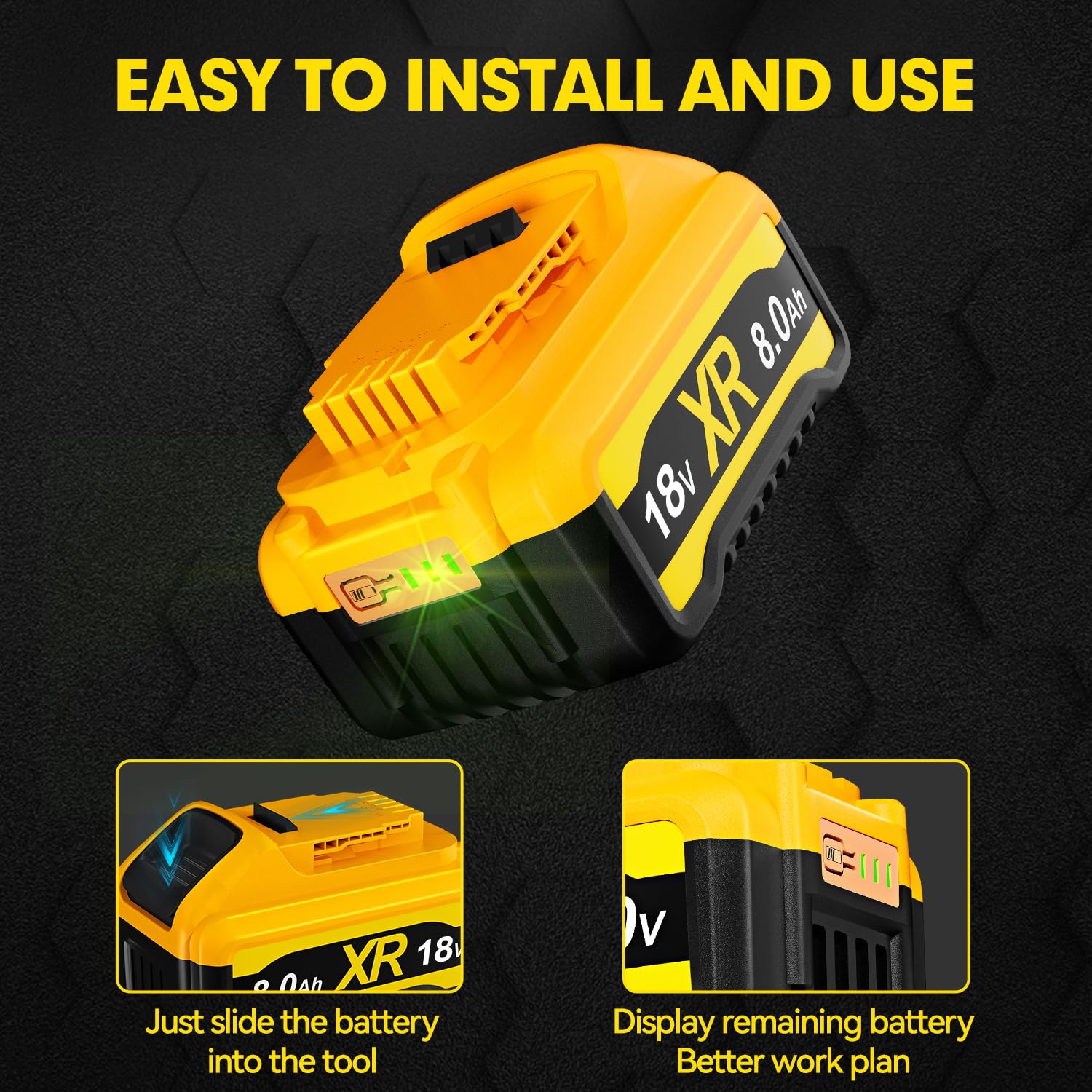 2 Stück 8000mAh 18V Ersatzakku für Dewalt 18V Akku, Li-Ion Akku kompatibel mit Dewalt 18V Serie DCB182 DCB200 DCB181 DCB183 DCB185 DCB205 mit LED-Anzeige für Dewalt Akku-Werkzeuge