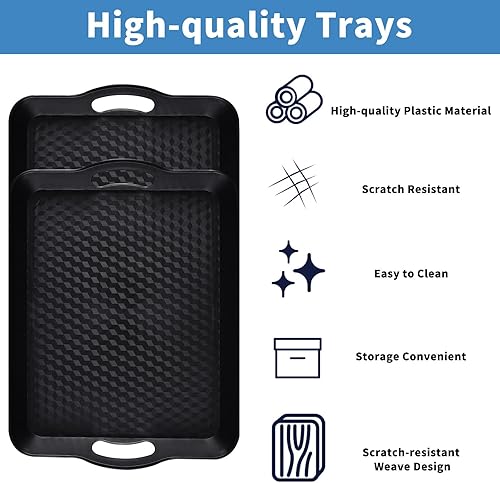 Miniatura 3 de Bandeja de plástico con asas, paquete de 2 bandejas rectangulares multiusos antideslizantes para servir restaurante para fiestas, mesa de café,