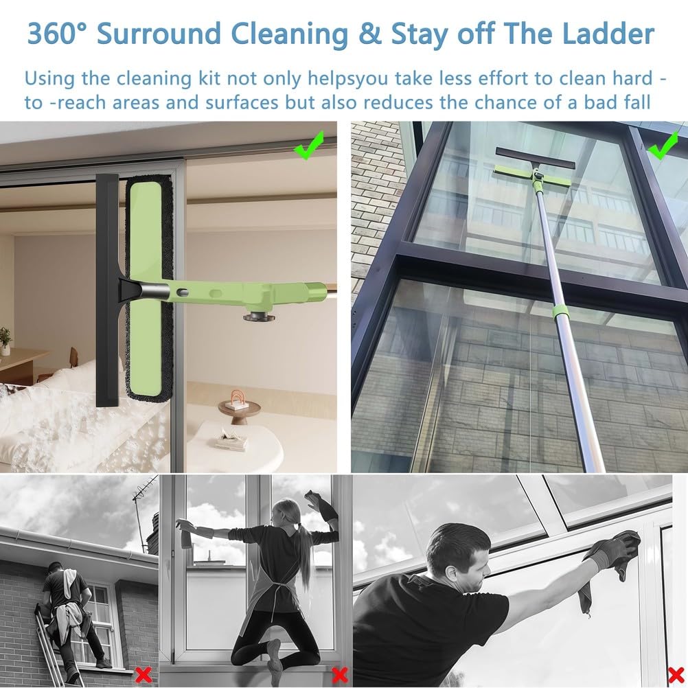 Herramienta de limpieza de ventanas para acristalamiento alto y doble, rasqueta de cristal multifuncional para techo de invernadero, ideal para suelos y puertas, solución de limpieza profesional