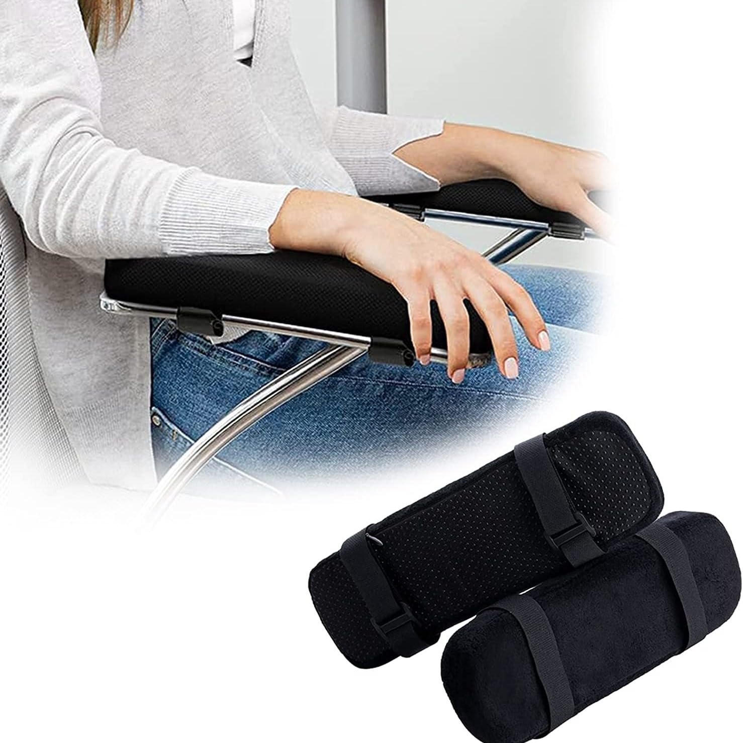 Ergonomiczne podkładki na podłokietniki, 2 sztuki, 23,5 x 7,5 x 3 cm, pianka, antypoślizgowe nakładki na podłokietniki do krzeseł biurowych i gamingowych, czarne