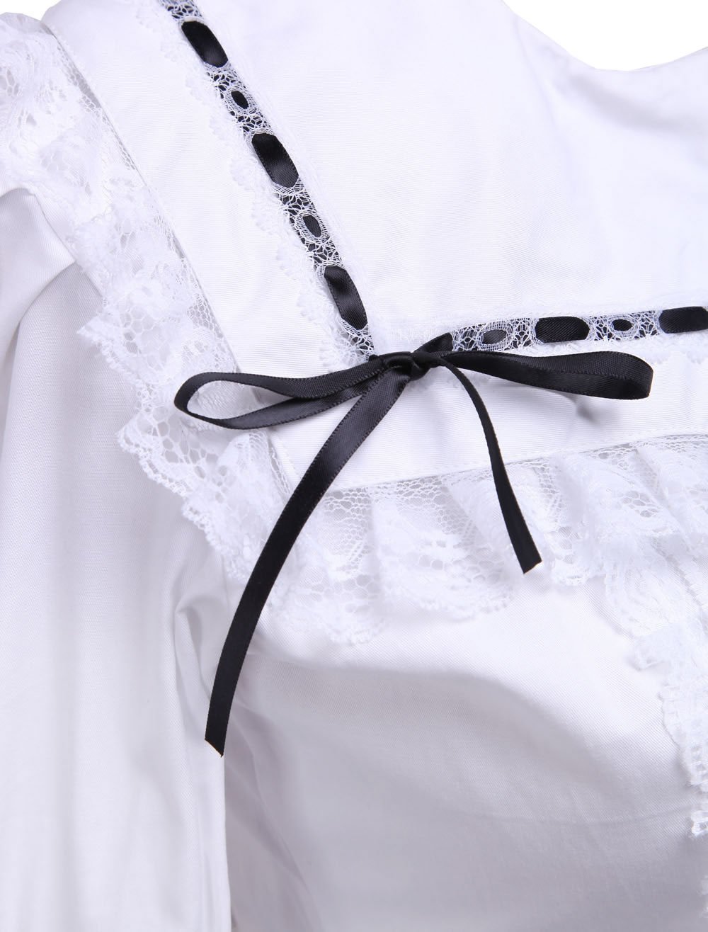 an*tai*na* Camicia colletto da marinaio vittoriano in cotone bianco con pizzo nero e volant,S