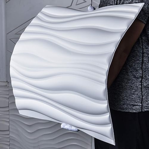 Miniatura 12 de Art3d Azulejos de cuero 3D Decoartive 3D Paneles de pared 3D, diamante blanco 23.6 x 23.6 pulgadas (paquete de 6) Onda blanca,Diamante blanco