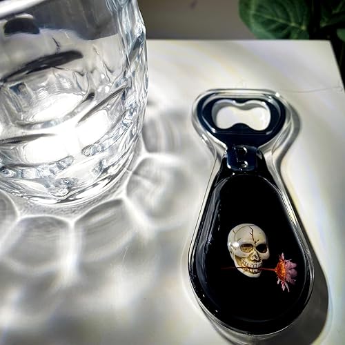Miniatura 6 de Abrebotellas magnético, diseño original, flor mordedora de calavera en resina negra, imán fuerte para nevera, regalo ligero para decoración gótica y