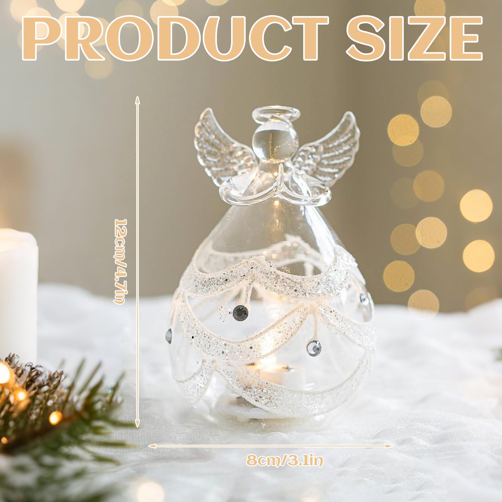 Figura de ángel con luz LED, decoración navideña, figuras de cristal, LED de ángel de Navidad iluminado, batería, decoración navideña, figuras de ángeles de la guarda, pequeñas (juego)