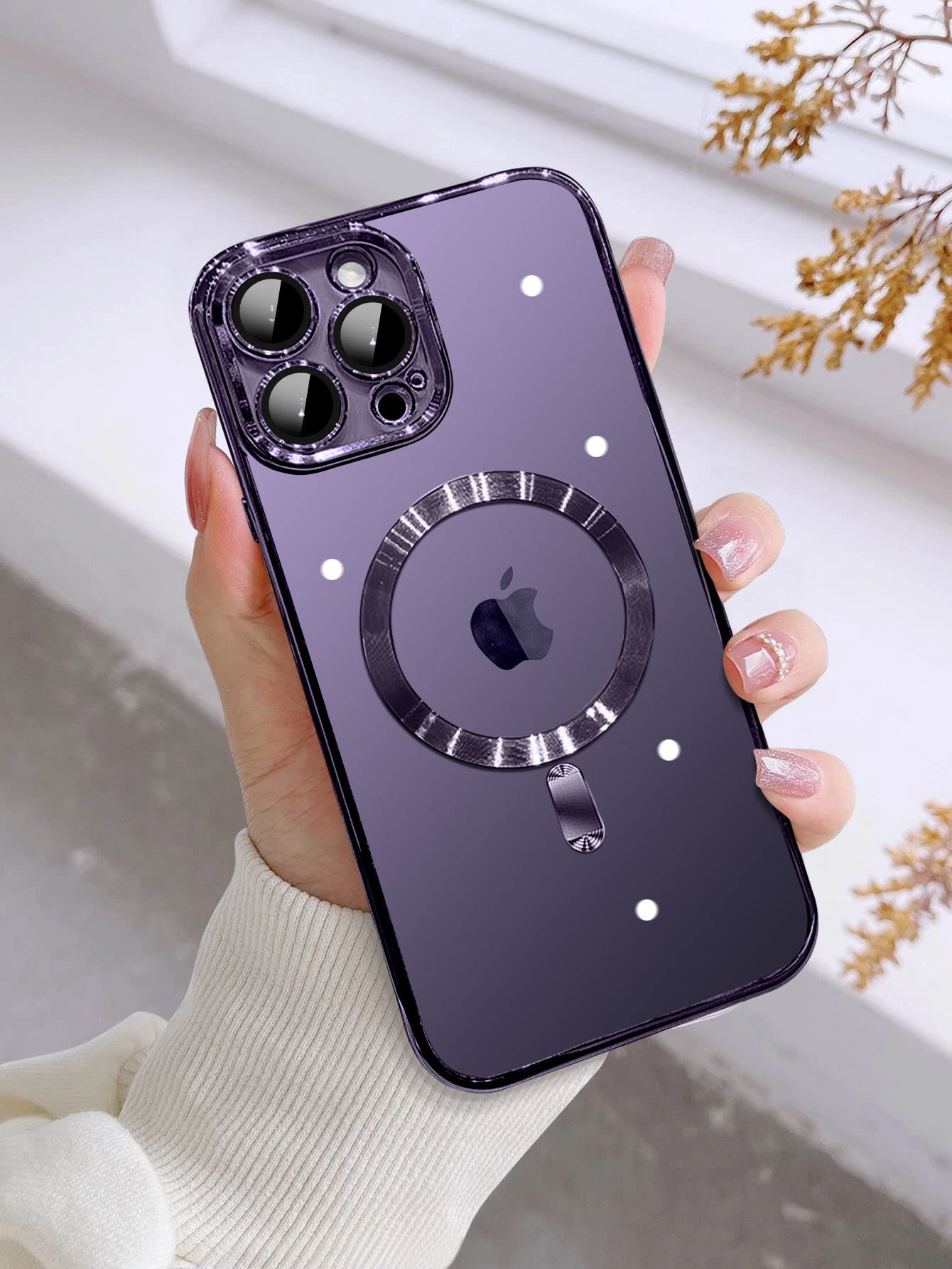 Magnetic Clear Case for iPhone 14 Pro Max with Full Camera Lens Protector Slim Soft TPU Military Grade Drop Protection Case Cover Compatible with MagSafe for Women Girls 6.7"-Purple