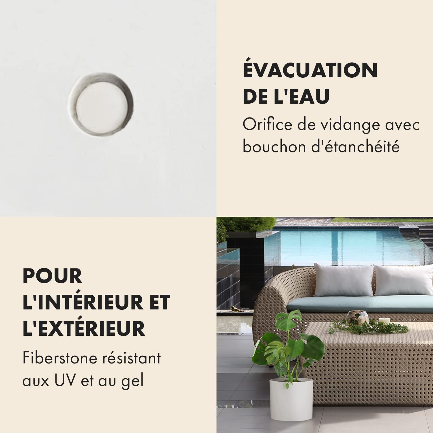 Pot de Fleur Interieur et Extérieur, Jardinieres Exterieur, Pot Plante Résistant UV et Gel avec Bouchon de Drainage, Fiberstone, Jardiniere, Pot de Fleur Exterieur Grande Taille, Pot Unique