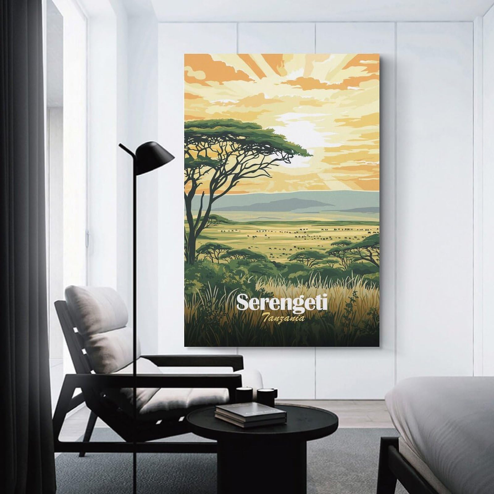 Junmoney Serengeti Sunset Landscape(2) Wall Picture Print 20x30inch(50x75cm), for Lounge Decor, Offices Or Entryway Styling, Versatile Wall Decor for Many Rooms