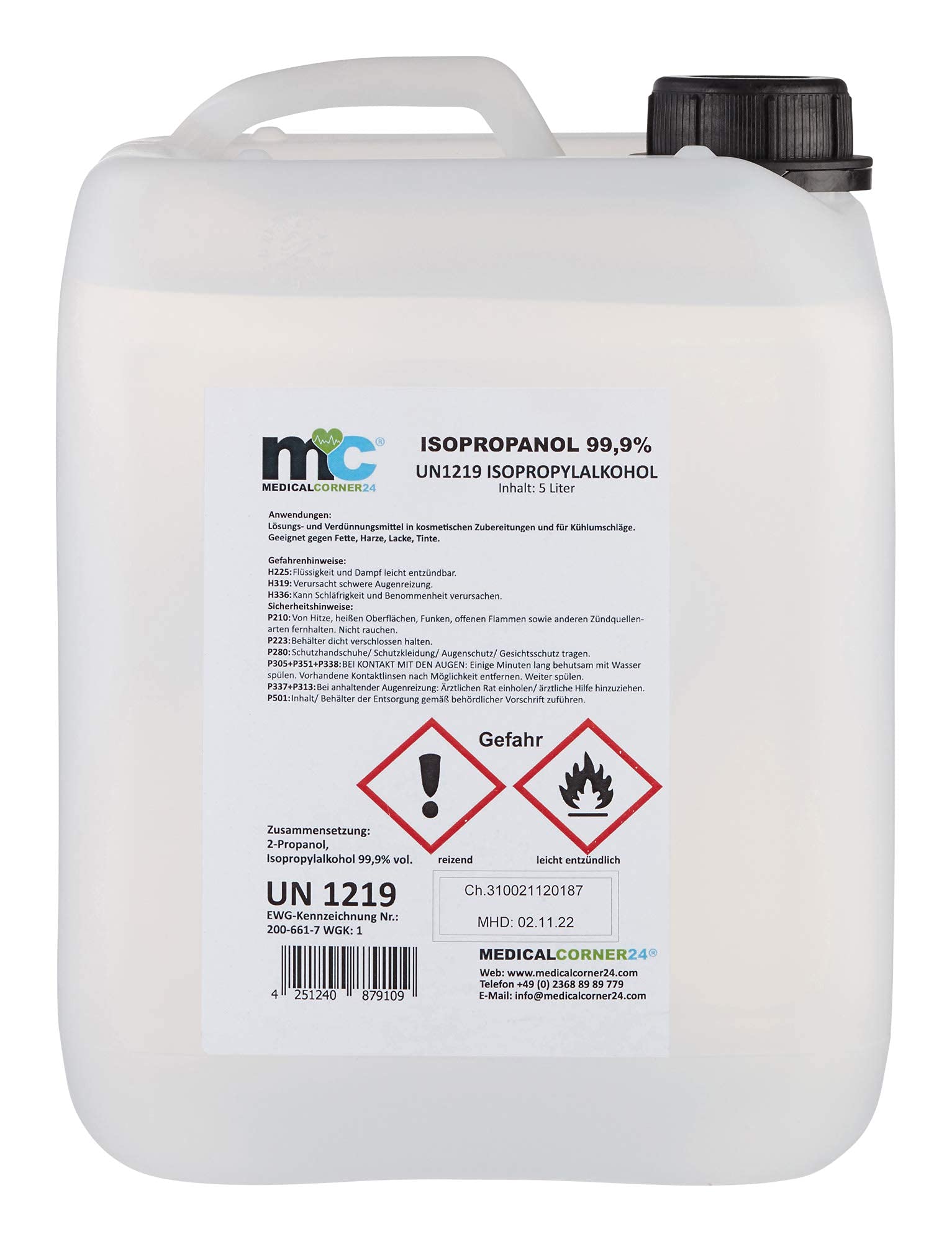 Medicalcorner24 Isopropanol 99,9% isopropylalkohol 2 x 5 l Bidón, Alcohol