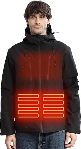 CHANGEOWN Heated Jacket for Men with 16000mAh Battery, 5 Heating Zone Windproof & Waterproof Heated Hunting Jacket Hoodie 3 Temperature Levels, Electric heated coat for Outdoor Hiking Cycling, L