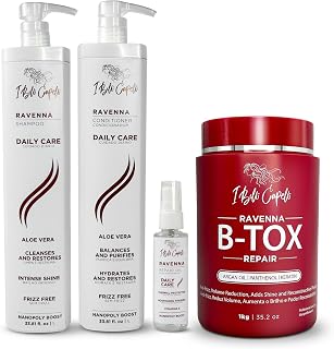 Ravenna Kit Sin Formol – B-tox Repair + Aloe Vera Shampoo Duo, 4 Pack | Complete 4-Step Routine, Aloe Vera Hydration Boost, Heat Protection Included, Low Odor