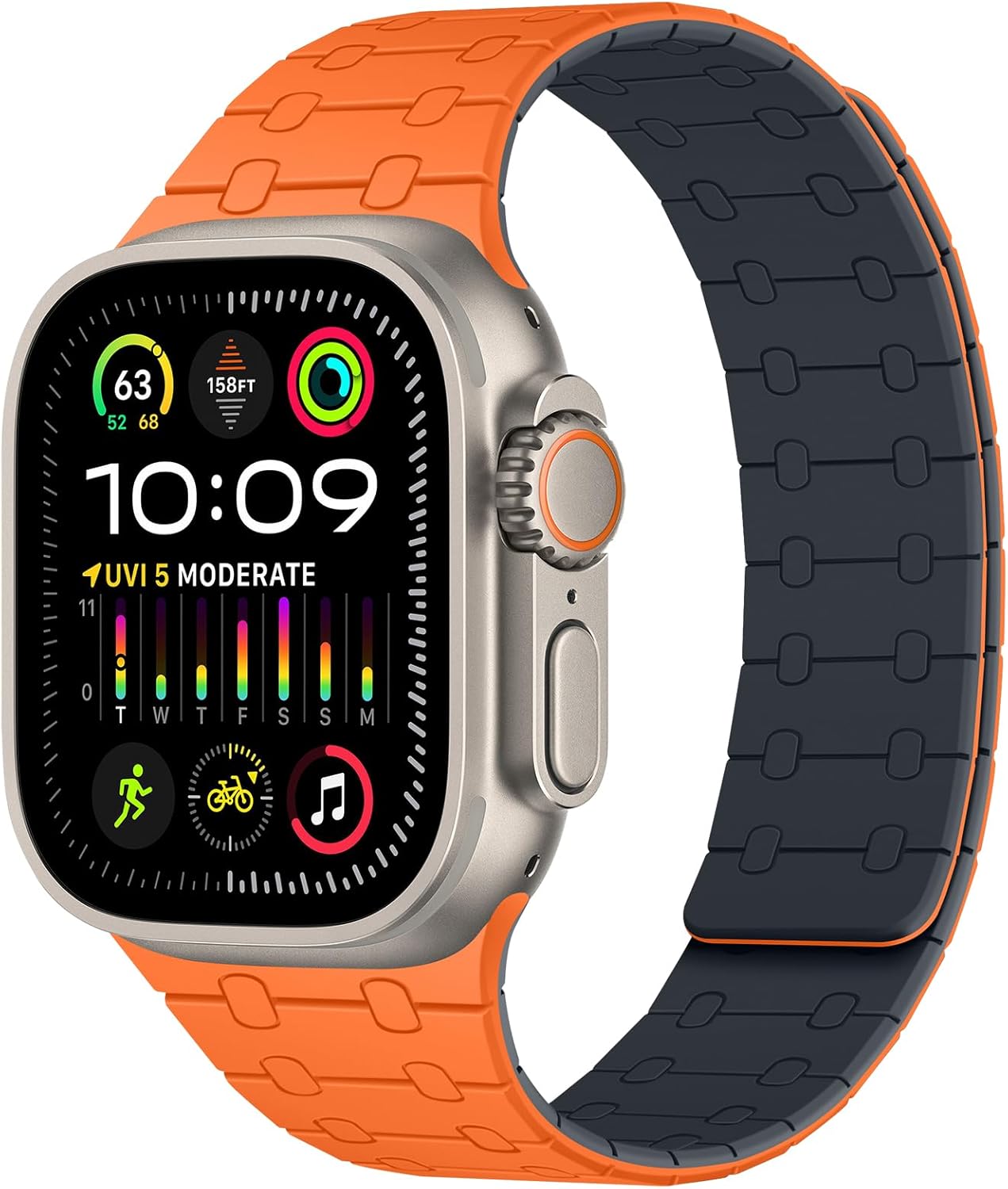 Amizee Magnetic Bands Compatible with Apple Watch Band 49/46/45/44/42/41/40/38mm Women Men, Sport Silicone Strap for iWatch Ultra 3/2/1 Series 11 10 9 8 7 6 5 4 SE3/2/1 (49/46/45/44/42, Orange Mid)