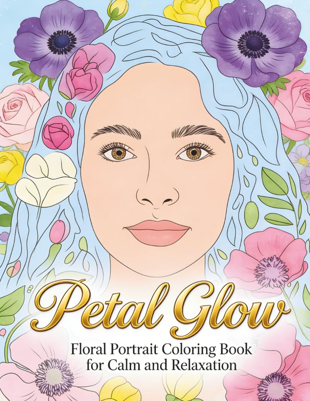 Petal Glow: Floral Portrait Coloring Book for Calm and Relaxation