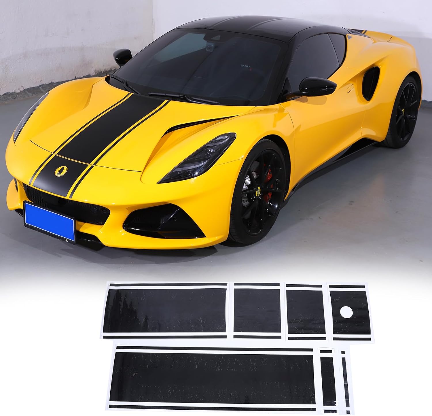 Car Hood Body Stickers Compatible with Lotus Emira 2020-2024,Waterproof Vinyl Sports Racing Stripe Decals Kits,Full Body Racing Stripes Reflective Fashion Accessories (Black)