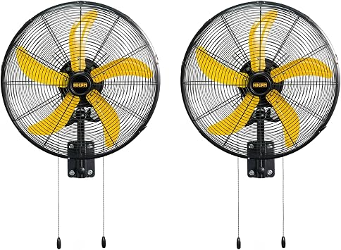 HiCFM 2 Pack 20" Oscillating Wall Mount Fan, 5000 CFM High Velocity Industrial Wall Mounted Shop Fans with 3-Speed Setting for Commercial, Garage, Warehouse, workshops, Factory - UL Listed