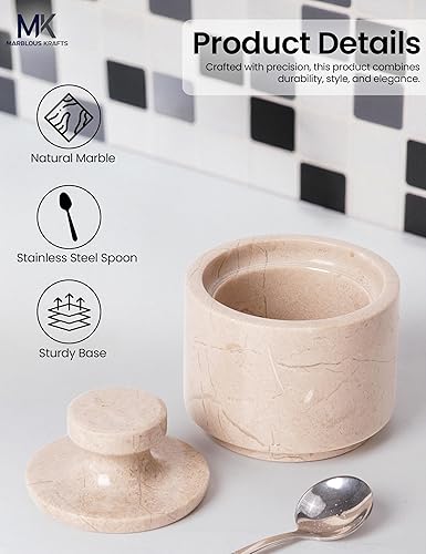 Miniatura 5 de MARBLOUS KRAFTS Bodega de sal de mármol Verona de 3 pulgadas para encimera de cocina, juego ideal de 2 recipientes de almacenamiento de café, tarros