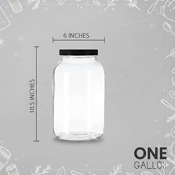 kitchentoolz 1ガロンガラスメイソンジャー – 密閉蓋付き特大広口ジャー – サワードウスターター、発酵、酸洗、保存に最適 – 米国製 – 2個パック - ブラック