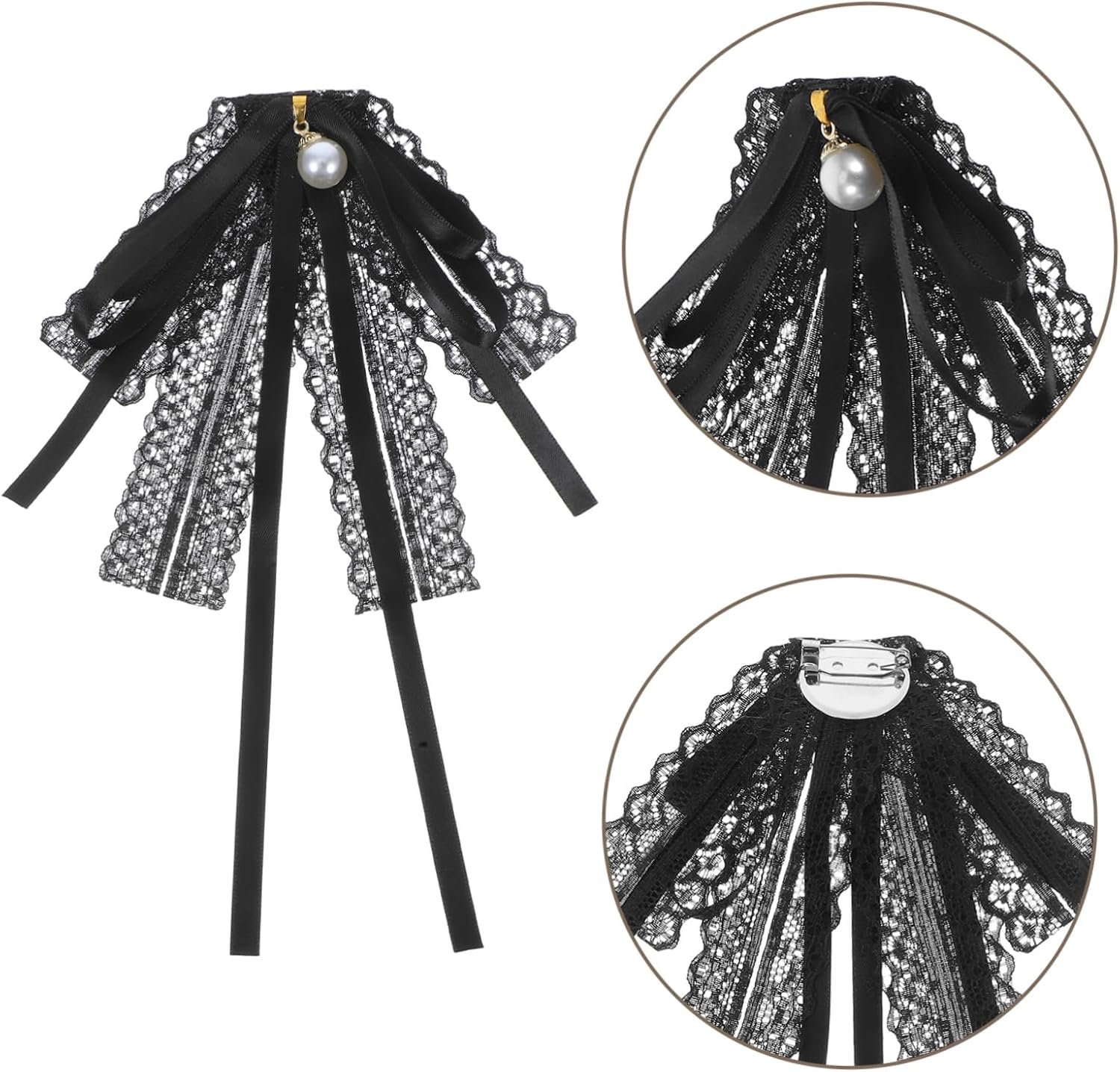 Beavorty Lace Bow Tie Brooch for Women Elegant Ribbon Neck Accessory Pre-tied Design for Casual and Formal Occasions