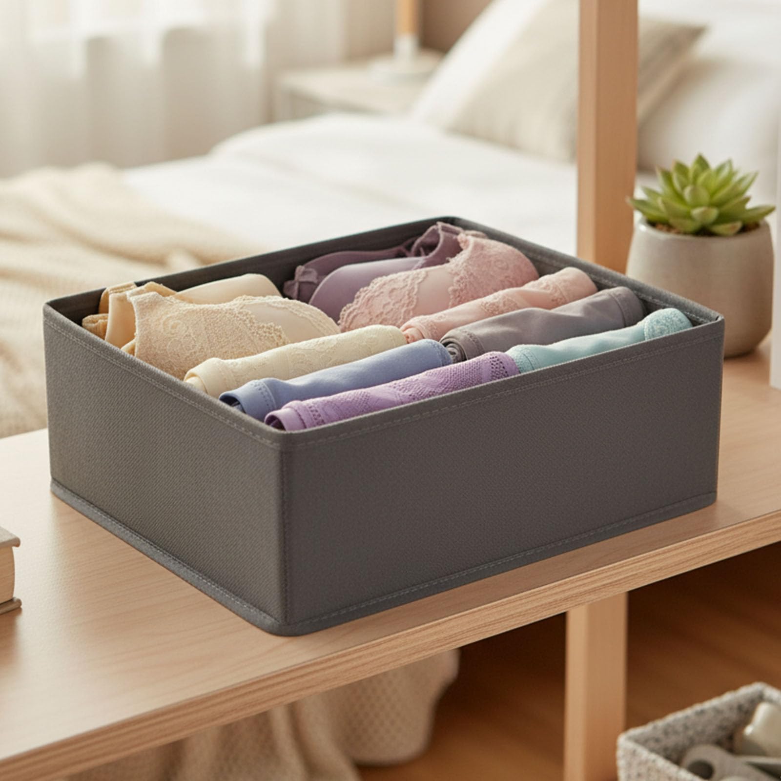 Folding Storage Box for Clothes and Household Items,Fabric Organizer Bin,Drawer Container for Closet,Wardrobe,11x11x4.72in,Grey