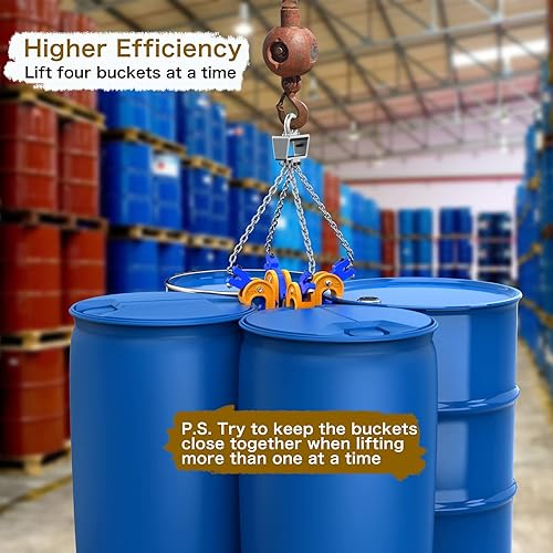 Miniatura 7 de Levantador de tambor de cadena, capacidad de 4000 libras, adecuado para tambores de plástico y metal azules (versión mejorada 4 ganchos)