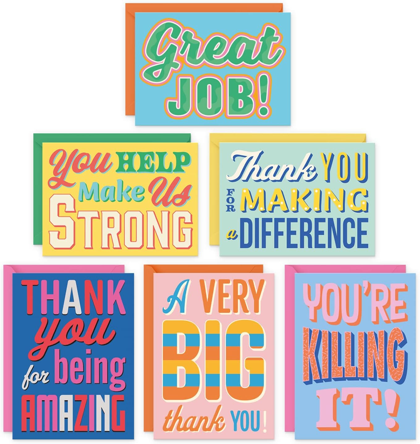S&O Employee Appreciation Cards with Pop Color Envelopes - Boxed decor sheets for Handwritten Notes, Set of 24 Staff thank you Cards, Employee Thank You notecards for Team Appreciation