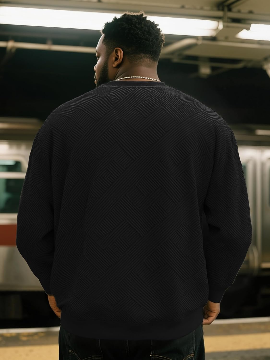 Big and Tall Pullover Sweatshirts for Men 3XL-8XL – Soft Jacquard Knit Oversized Sweatshirt with Ribbed Cuffs & Hem - Image 4