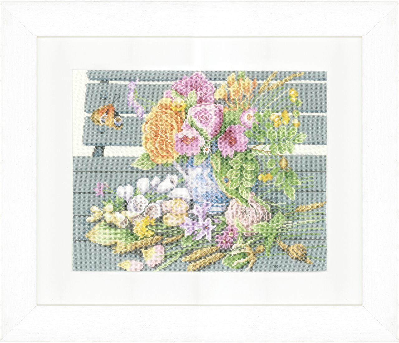 Lanarte Kreuzstichset „Fenster Mit Blumen“ – Komplettset Mit Leinenstoff, DMC-Garn & Nadel – Fertig Größe 27 X 36 Cm
