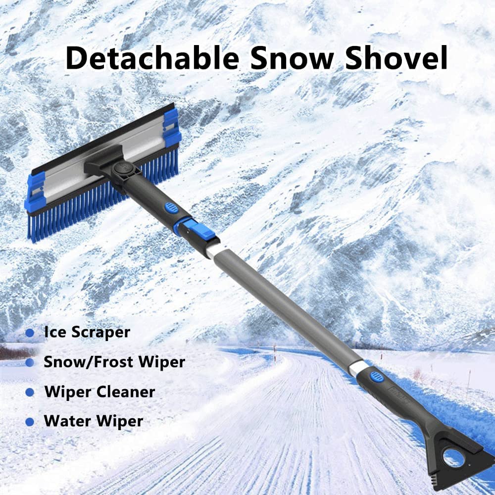 Raschiaghiaccio per Auto Spazzola da Neve Estensibile con Scivolo per Neve e Design scalabile, Angolo Regolabile a 180° della Testa della Spazzola