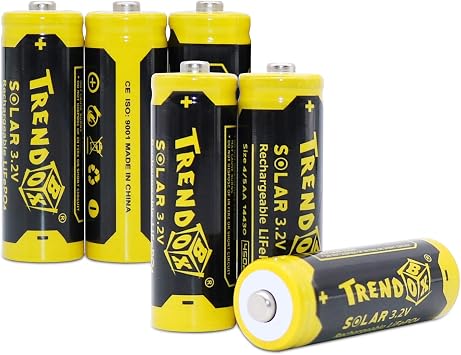 TRENDBOX 14430 3.2V 450mAh Battery LiFePo4 Rechargeable Solar Batteries for Outdoor Garden Light 6 Pack