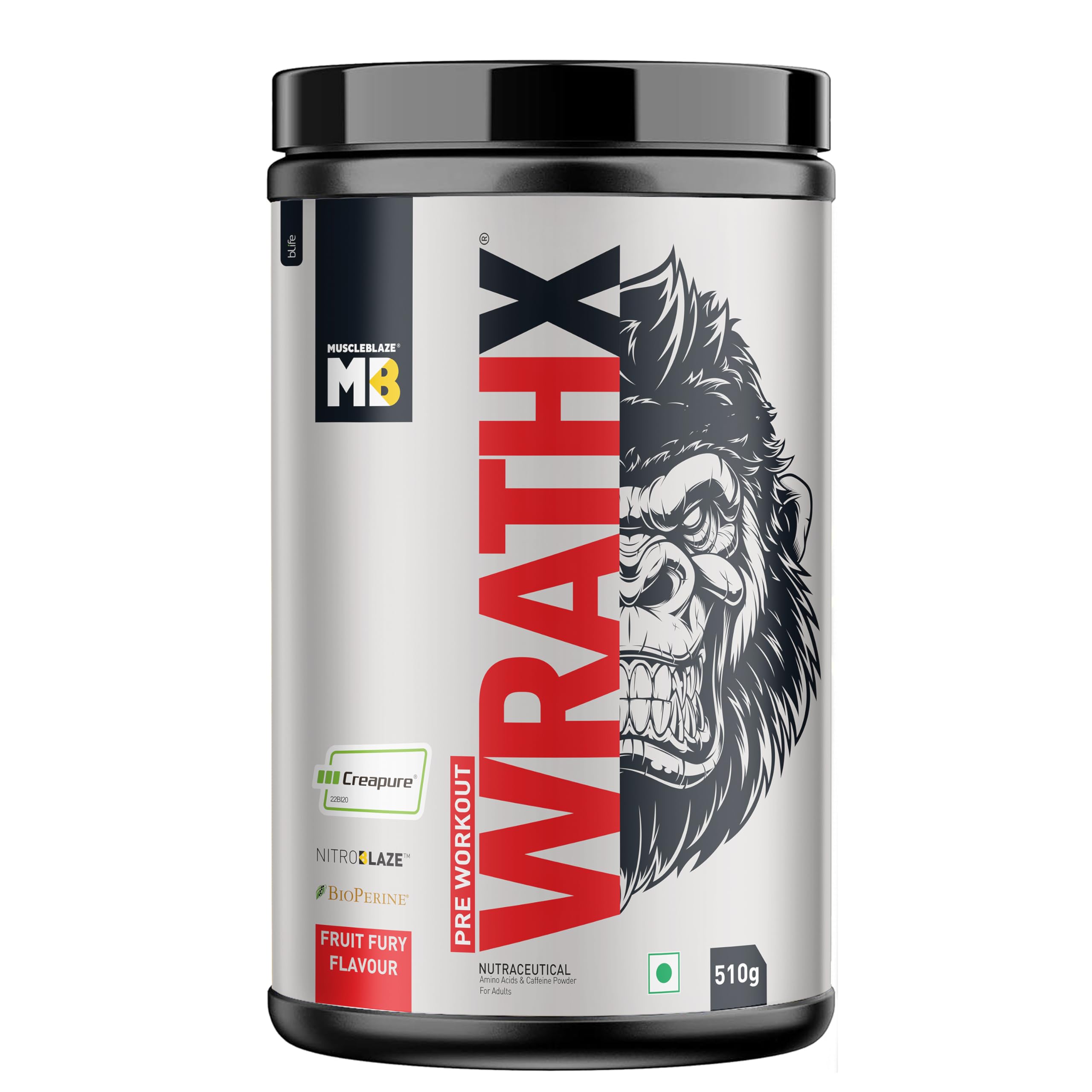 MuscleBlaze Pre Workout WrathX with Creapure®, Nitroblaze & BioPerine (Fruit Fury, 510g, 30 Servings) (B09YD96QGM) Amazon Price History, Amazon Price Tracker