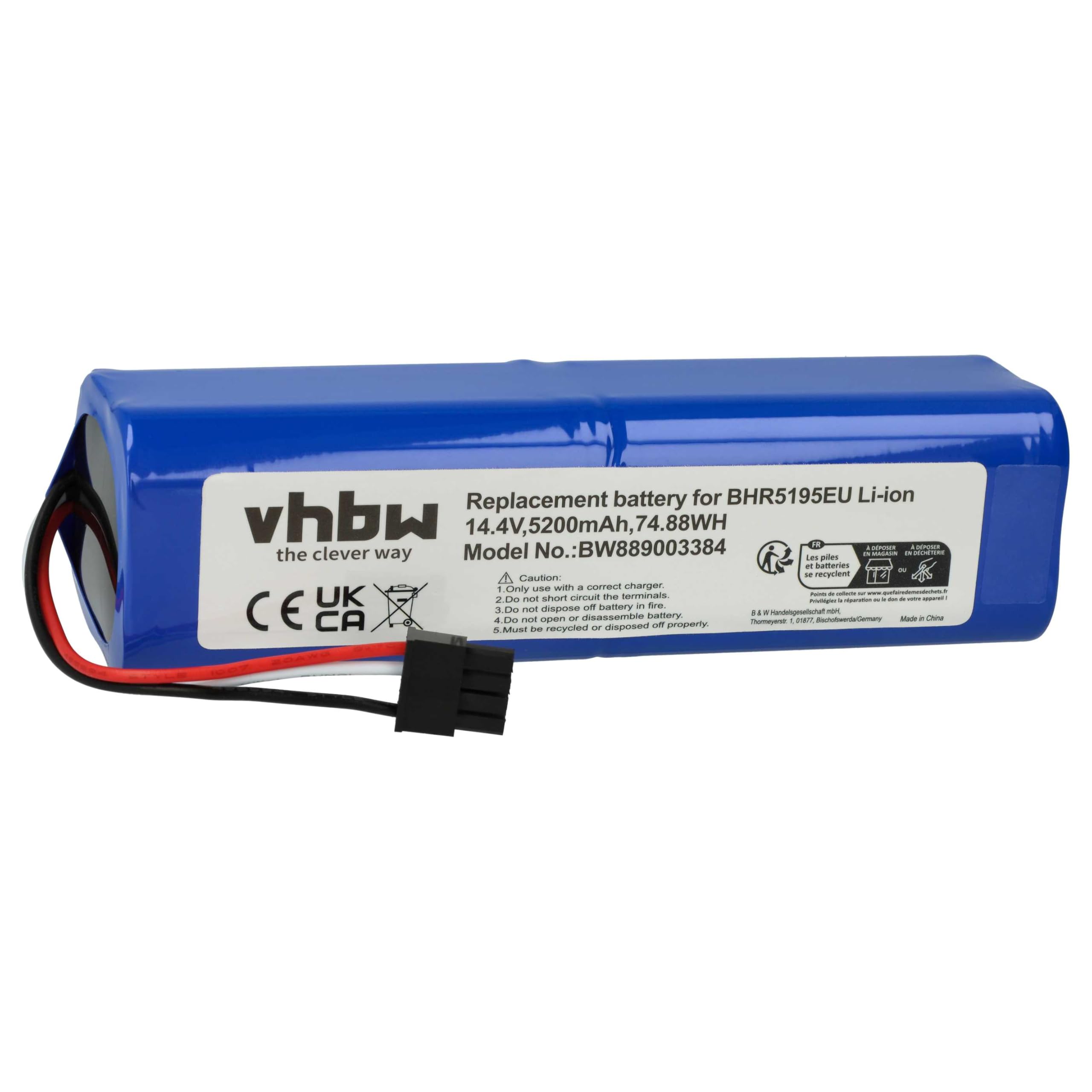 vhbw batteria compatibile con Xiaomi BHR5195EU, 34264, Mi Robot Vacuum-Mop 2 Ultra home cleaner (5200mAh, 14,4V, Li-Ion)