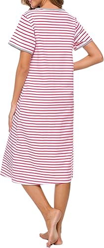 Vista 4 de Camisones de manga corta con cremallera frontal para mujer, batas de algodón de longitud completa, abrigo suelto con bolsillos, S-XXL