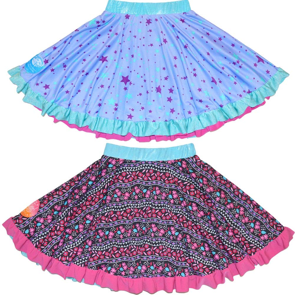TwirlyGirl Pretty Skirts for Girls Reversible Cute Fun Ruffles Purple Flowers