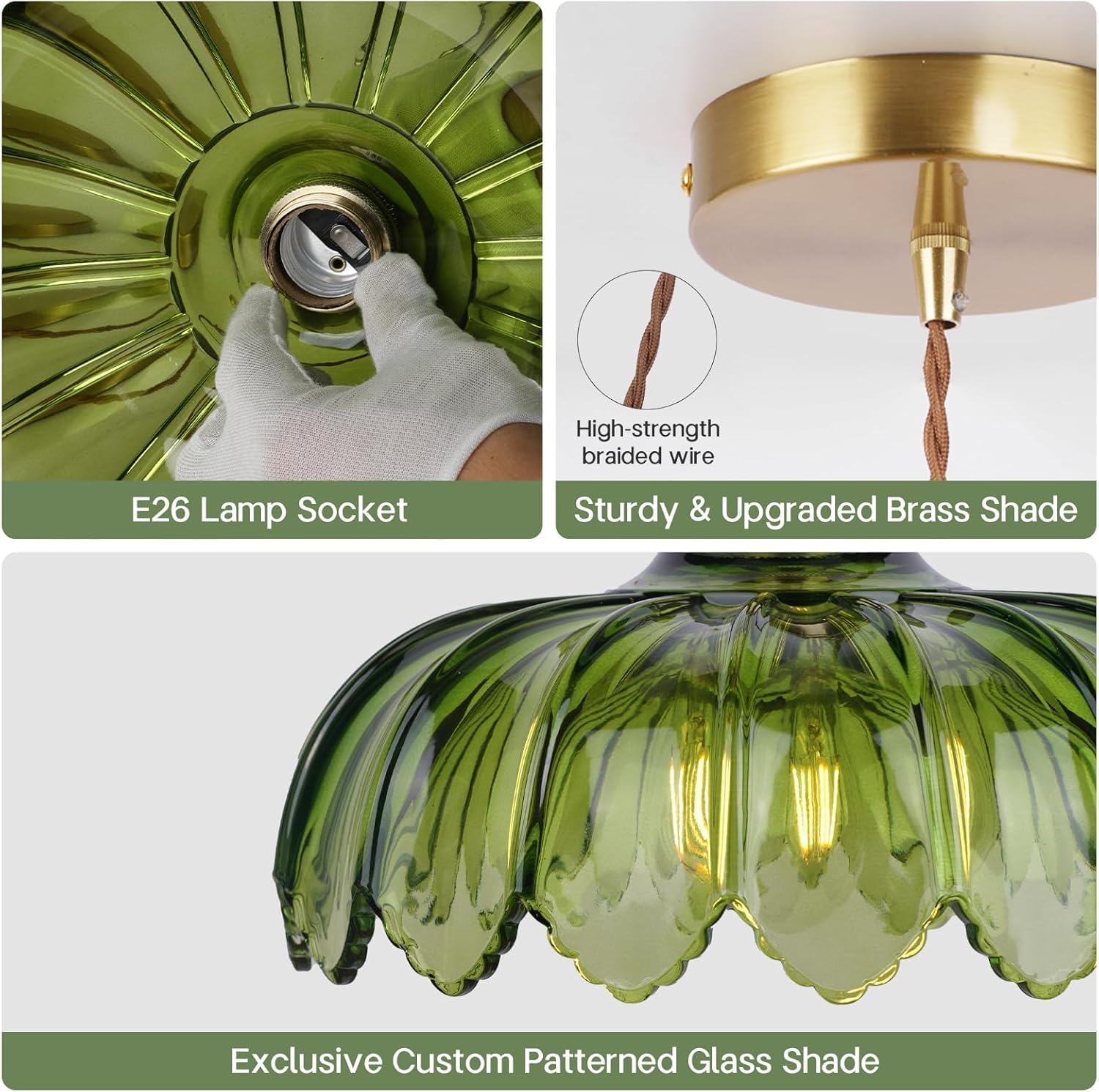 Hängelampe Grüne Glas Pendelleuchte Esstisch E27 Vintage Esstischlampe 26cm