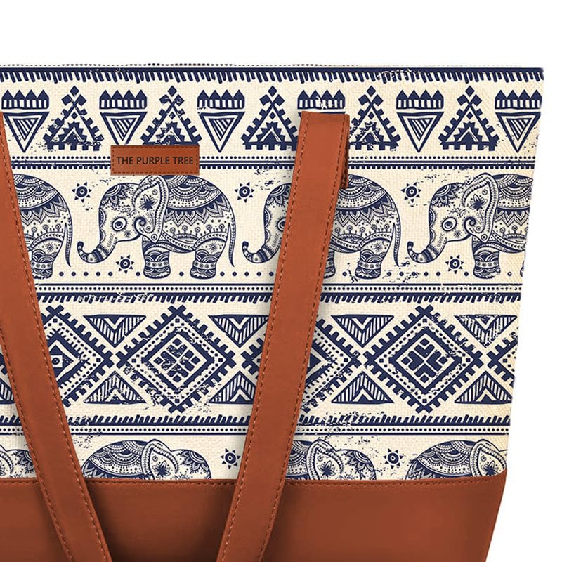 Image of The Purple Tree Handcrafted Women's Tote Bag with Vegan Leather Handles & Indian Prints, Shoulder Tote Bag and Handbag for Office and College (Pack of 1)