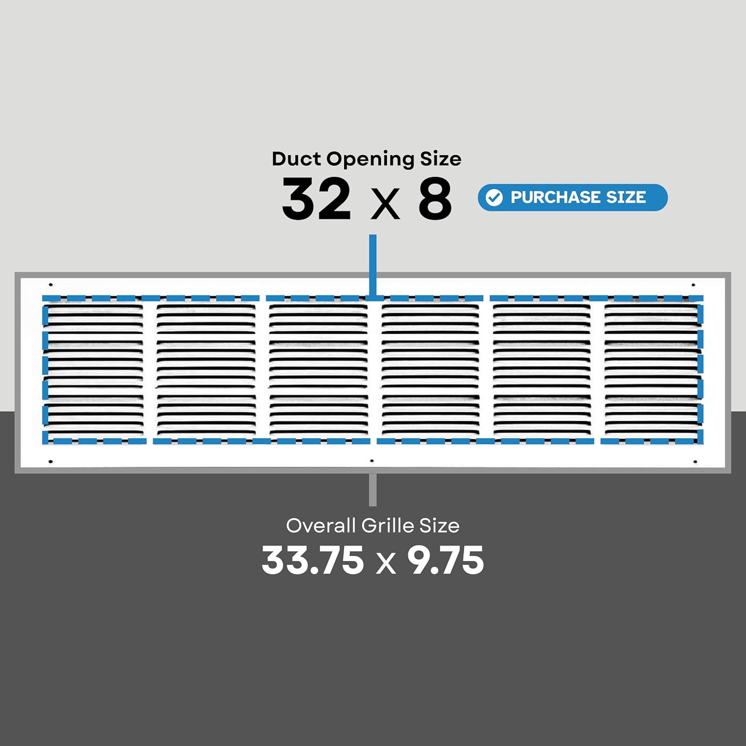 32x8 return air vent cover grille for wall or ceiling duct opening - flat stamped steel grill by hvac premium - white - overall size: 33.75" x 9.75" 32 x 8