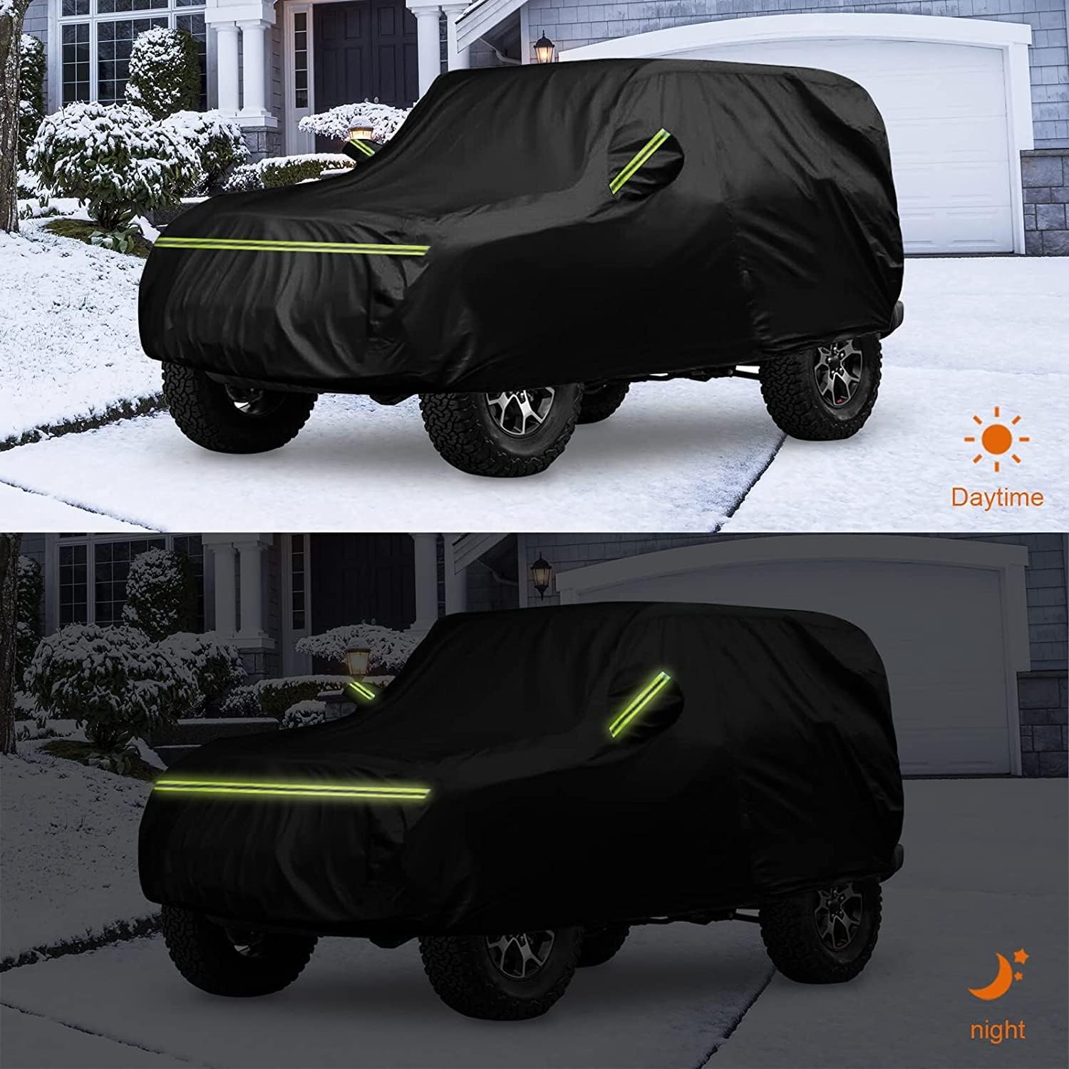 Waterproof Car Cover Replace for 2007-2024 Jeep Wrangler 2 Doors, 6 Layers All Weather Custom-fit Car Cover with Zipper Door & Windproof Bands for Snow Rain Dust Protection (2007-2024, 2 Door)
