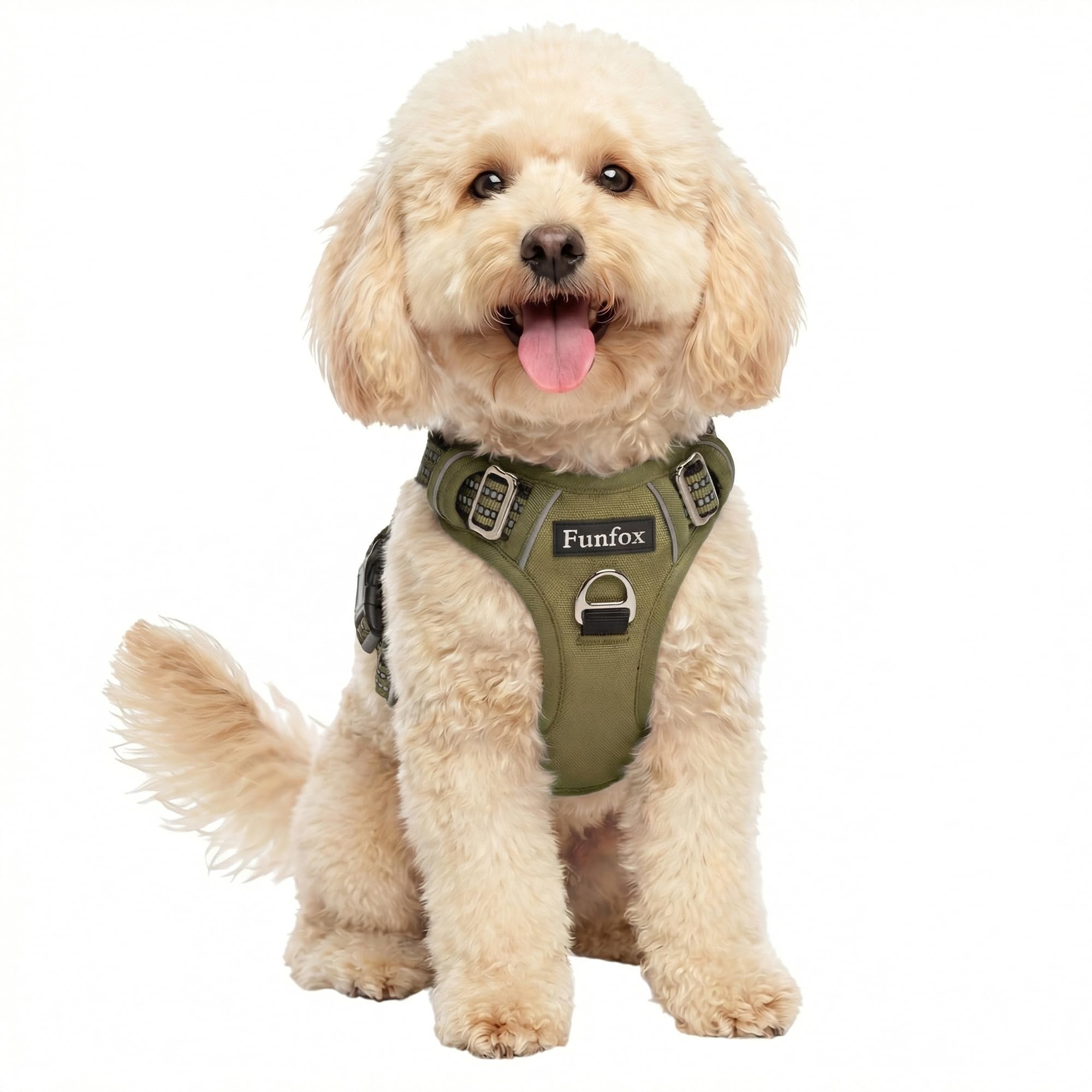Funfox Dog Harness Small, No Pull Puppy Harness with Vertical Handle, 2 Leash Clips, Reflective Strips Night Walking, Anti Pull Adjustable Padded Pet Vest Size for Small Breed Army Green S — image 1