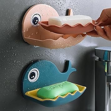 SVH Soap Stand Holder for Bathroom Kitchen Sink Magic Stickers Wall Mounted (Pack of 2 Pcs) Soap Dish Holder, Fish Design Random Color(Plastic)