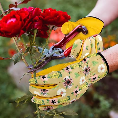 Miniatura 6 de Guantes de jardinería para mujer, de cuero resistente, a prueba de espinas, guantes de trabajo para mujeres, para excavar y plantar