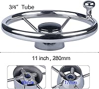 Vista 2 de Volante de barco de 11 pulgadas, adaptador de volante de acero inoxidable marino para eje cónico de 3/4 pulgadas, estilo destructor de 5 radios y 25