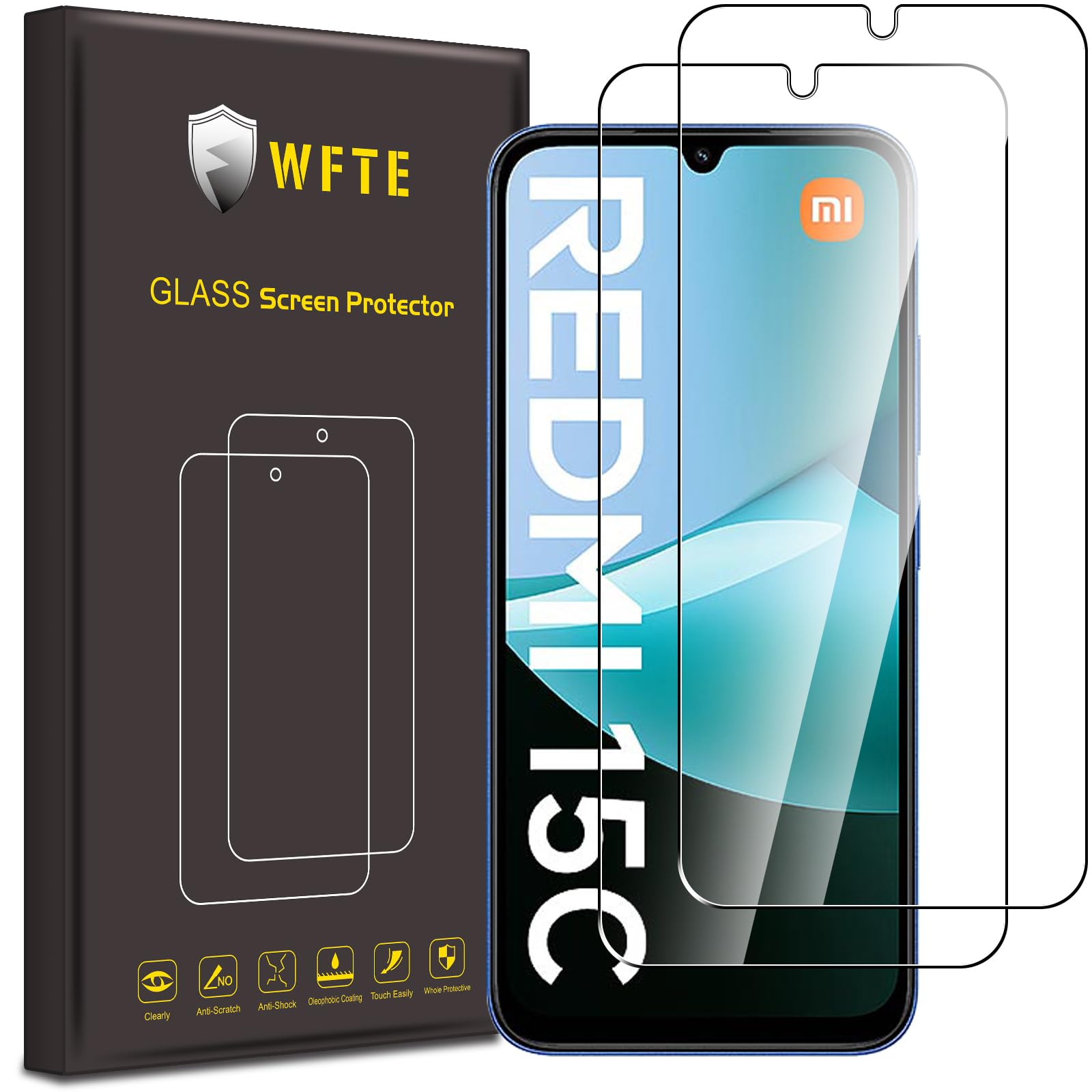 WFTE [Lot de 2 Verre Trempé pour Xiaomi Redmi 15C 4G/5G/Xiaomi Poco C85, 0,26mm Film de Protection D'écran avec Haute Transparence à 99%, Anti-Trace Protecteur avec Dureté 9H Glass pour Redmi 15C