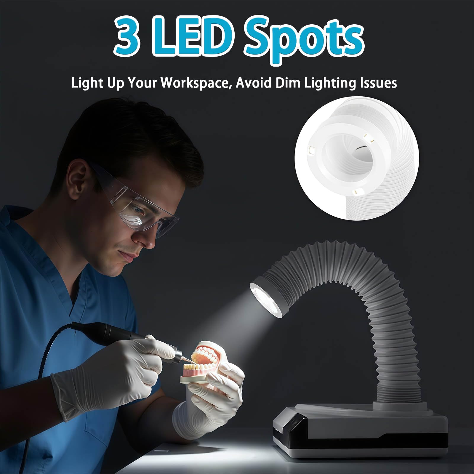 Aspirapolvere per unghie, mini aspirapolvere da tavolo da 60 W, potente aspiratore per polvere con illuminazione a LED, per salone di bellezza e laboratorio dentale, funzionalità 2 in 1