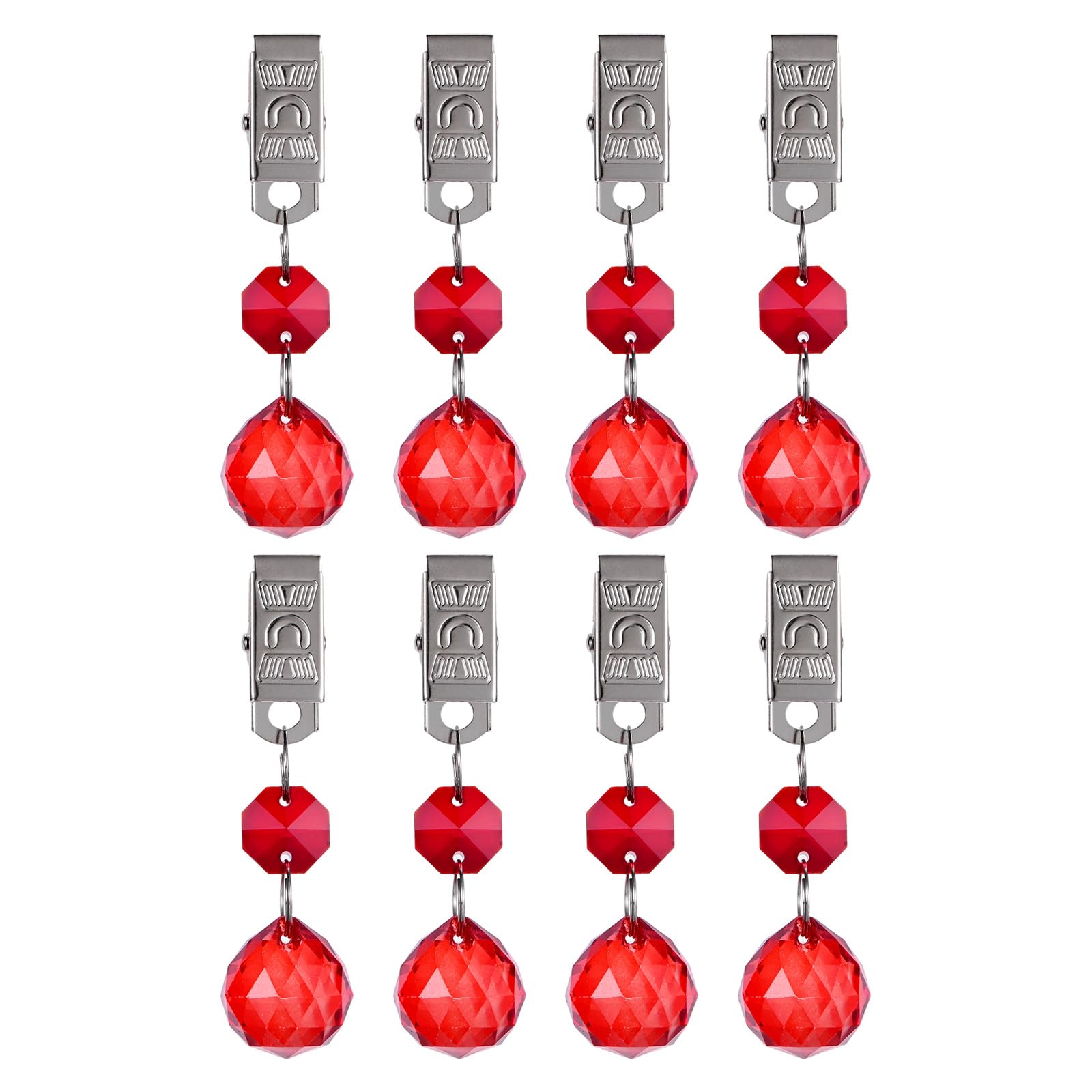 M METERXITY 8-Pack Tablecloth Weights, 3.15 Inch Crystal Table Cover Weights with Metal Clips for Decoration/Outdoor Picnic/Family Dinner Party, Prisms Table Cloth Hangers [Red]