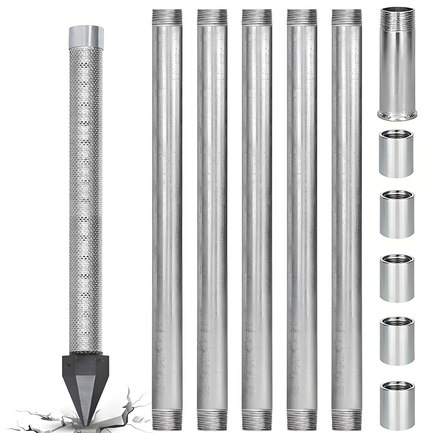 COAKUE Well Drive Point Kit, 1-1/4 Inch Water Well Drilling Kit 5+1Kit